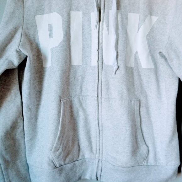 PINK Gray Hoodie with the White Pink Logo - Picture 3 of 6
